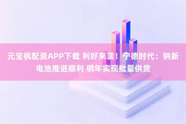 元宝枫配资APP下载 利好来袭！宁德时代：钠新电池推进顺利 明年实现批量供货